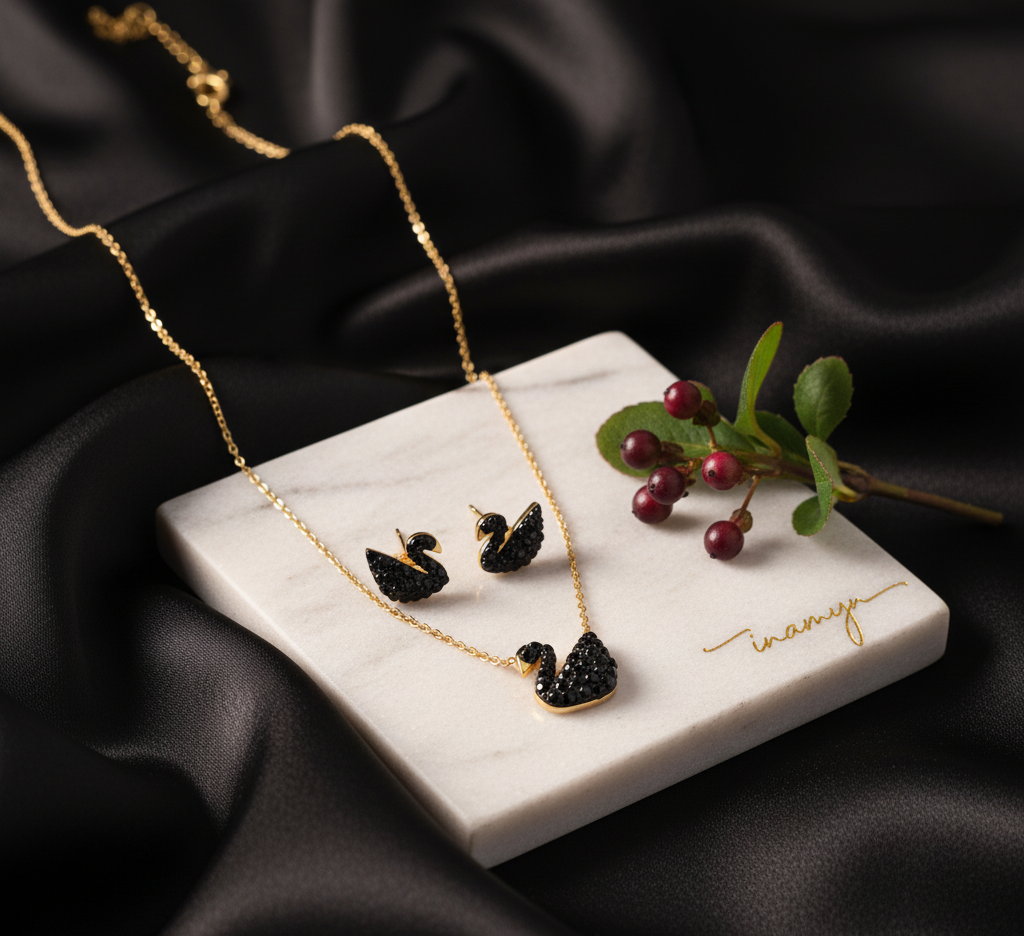 Graceful Black Swan Jewelry Set
