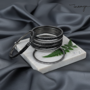 Noir Gunmetal Black & Clear Crystal Bangle Stack