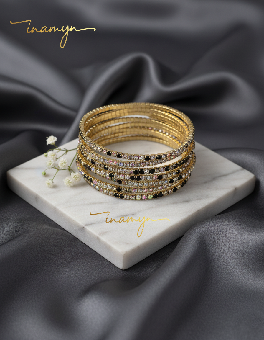 Golden Noir Crystal Bangle Stack