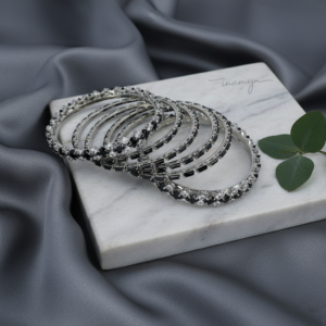 Silver Crystal & Noir Bangle Stack