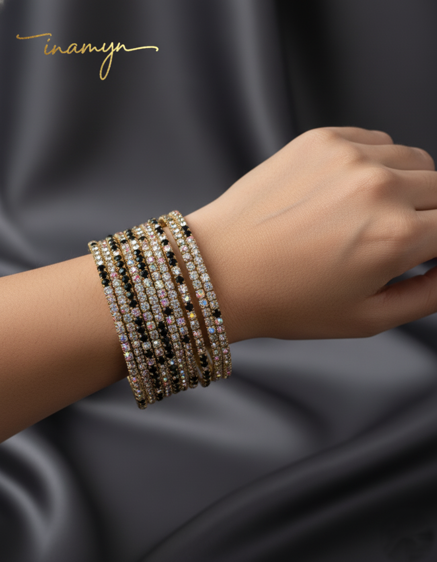 Golden Noir Crystal Bangle Stack