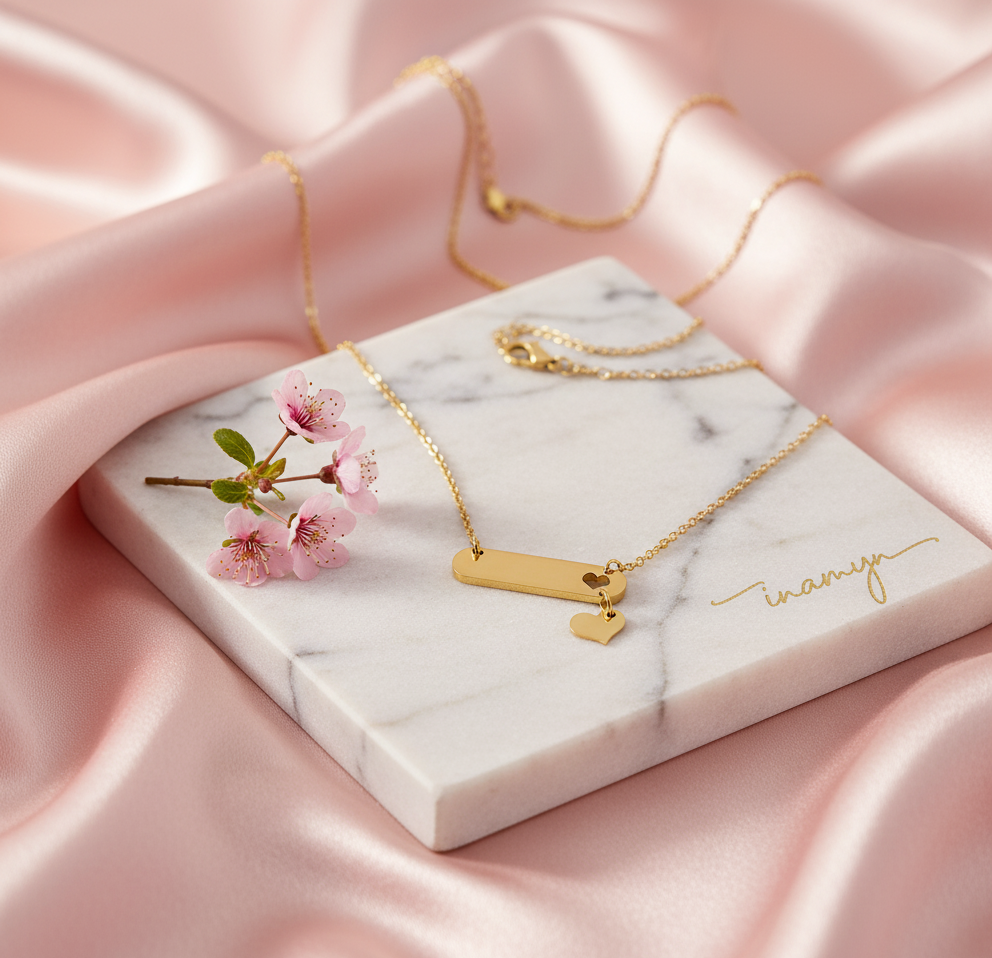 Personalized Gold Bar & Heart Necklace