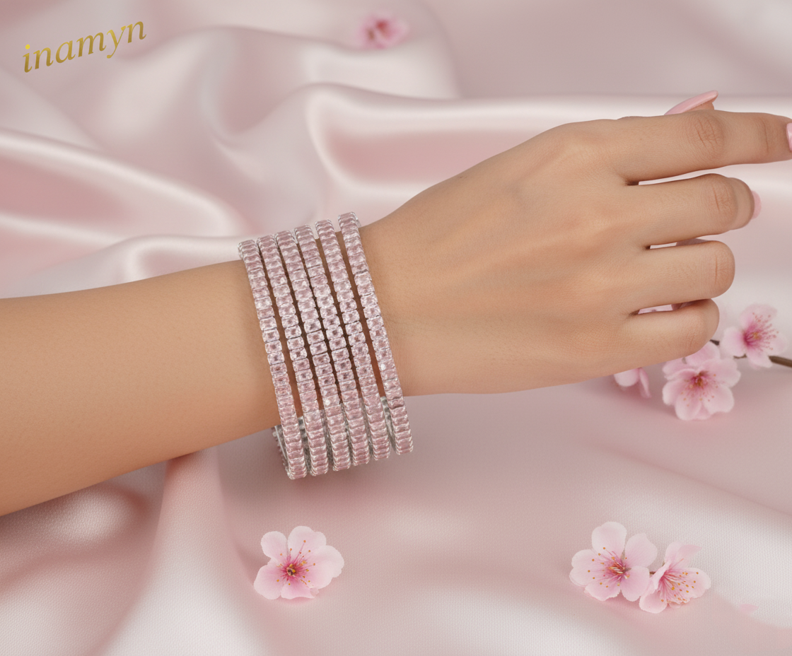 Blush Elegance Crystal Bangle Set