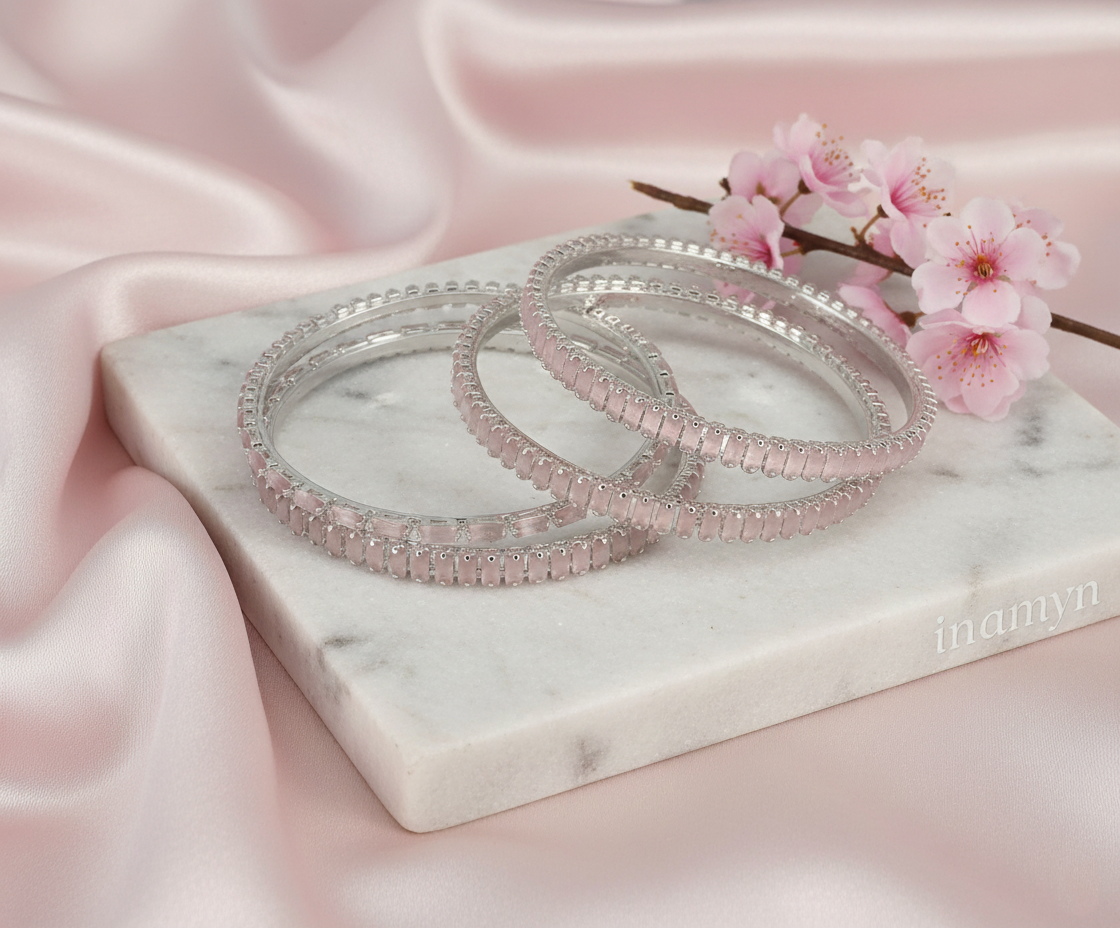 Blush Elegance Crystal Bangle Set