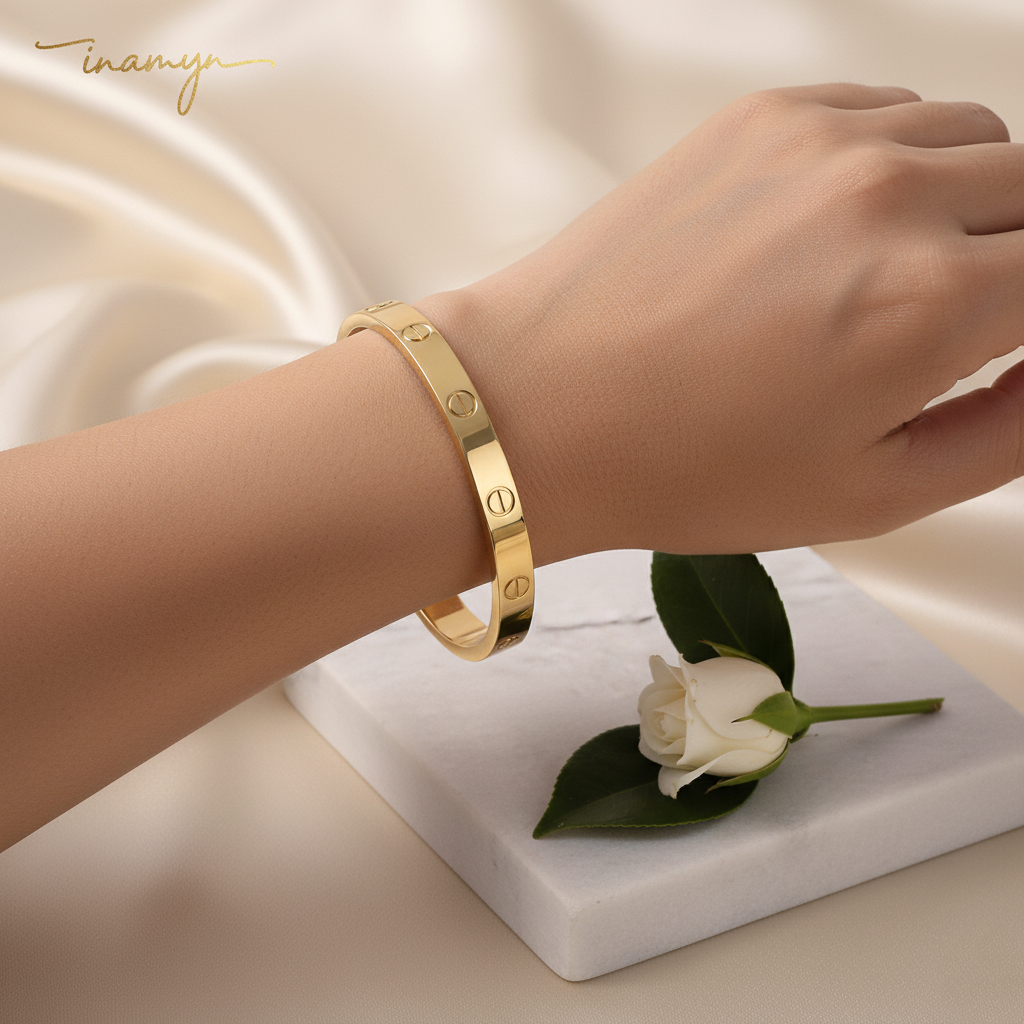 Gold-Plated Screw Motif Bangle