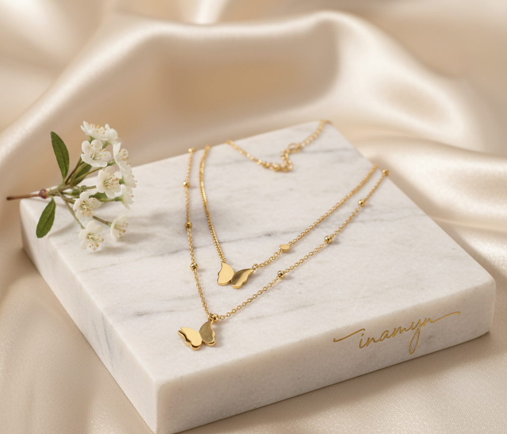 Double Layer Butterfly Charm Necklace