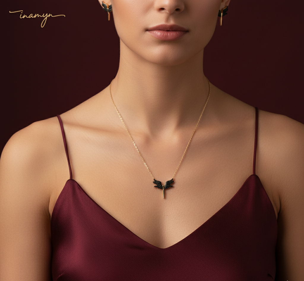 Midnight Angel Wing Jewelry Set