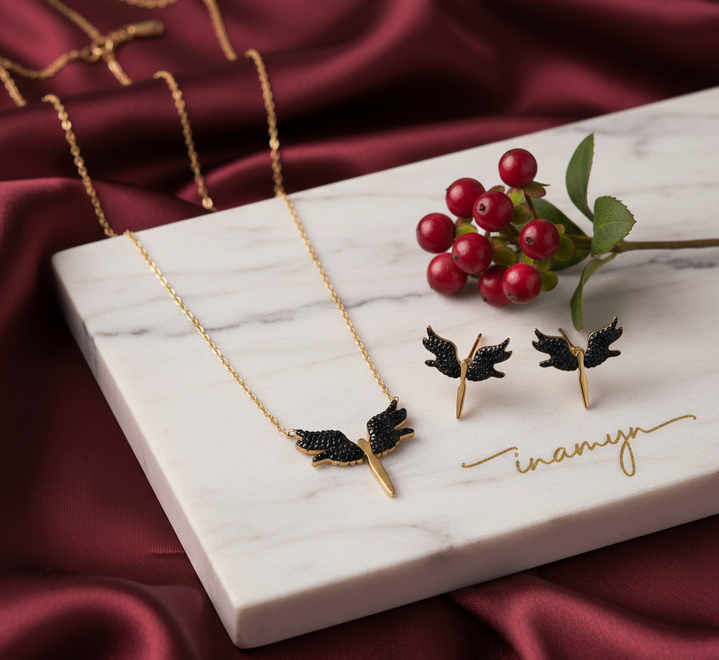 Midnight Angel Wing Jewelry Set