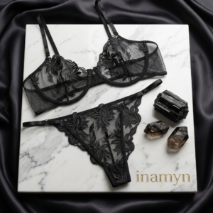 Black Floral Embroidered Lingerie Set