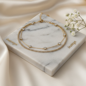 Double Layer Gold Crystal Anklet