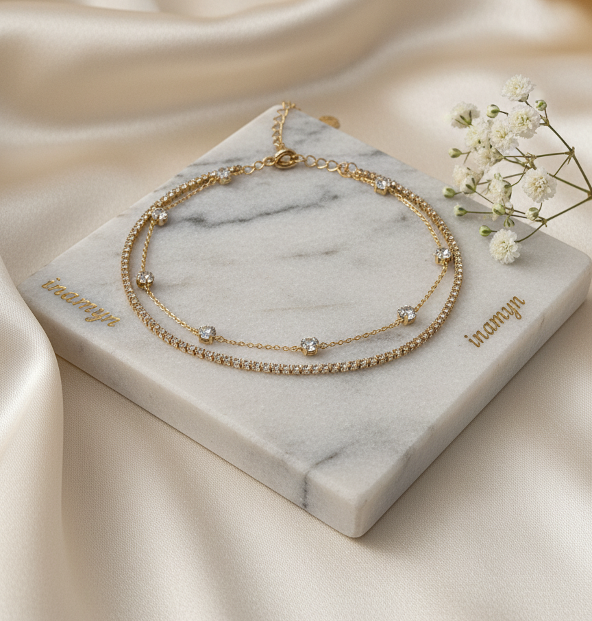 Double Layer Gold Crystal Anklet