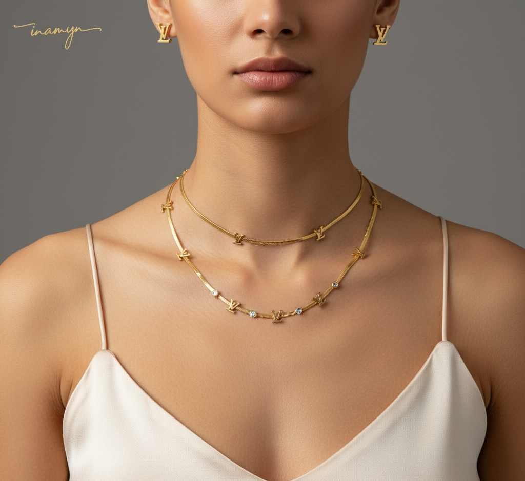 Gold Monogram Serpent Chain Choker