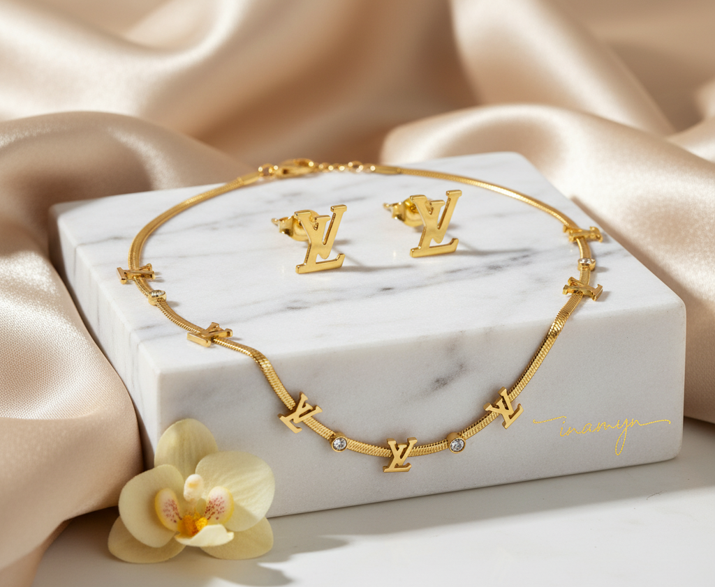 Gold Monogram Serpent Chain Choker