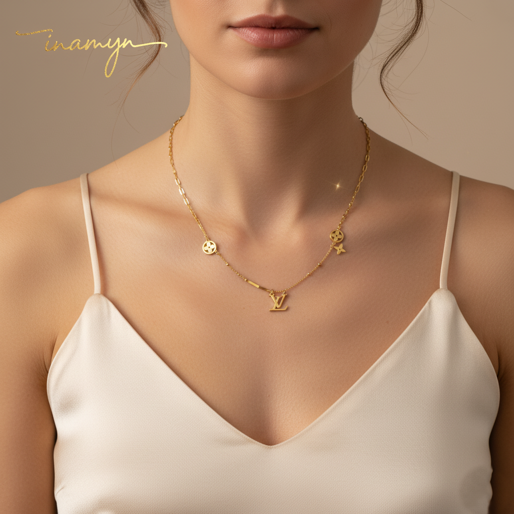 Gold-Plated Designer-Inspired Monogram Necklace