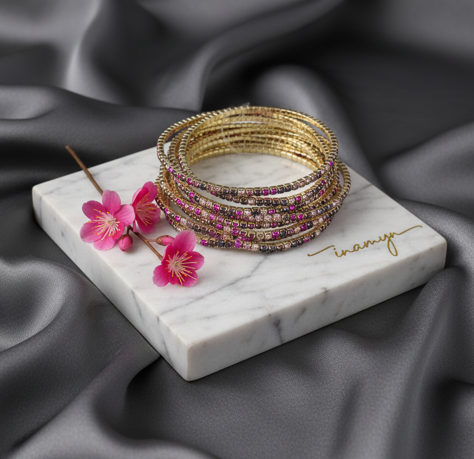 Rainbow Radiance Crystal Bangle Set