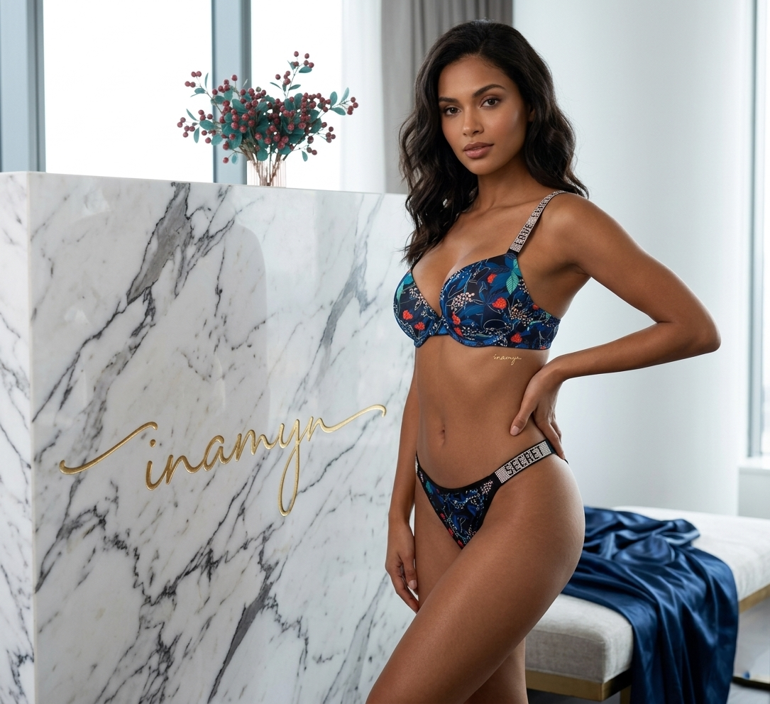 Navy Blue Floral Lace Bra & Panty Set