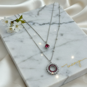 Silver-Plated Double Layer Ruby Necklace