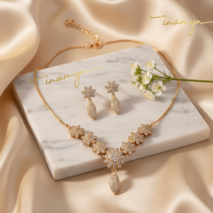 Silver-Plated Grand Floral Crystal Necklace Set