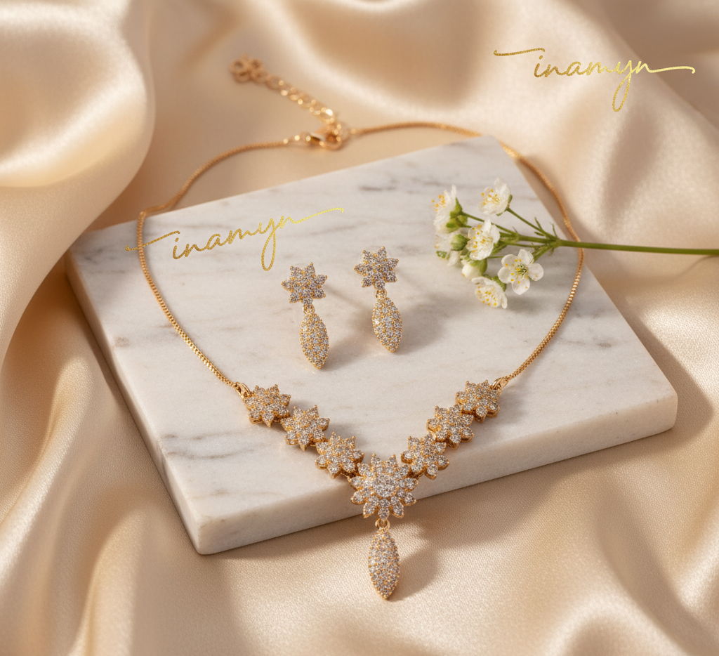 Silver-Plated Grand Floral Crystal Necklace Set