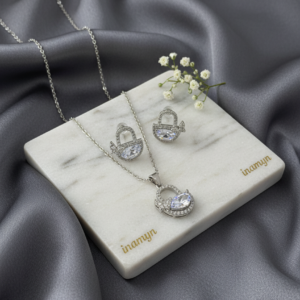Silver-Plated Crystal Basket Necklace Set