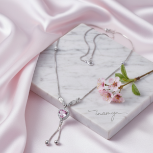 Silver-Plated Pink Heart Crystal Necklace
