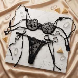 Black Floral Embroidered Lingerie Set