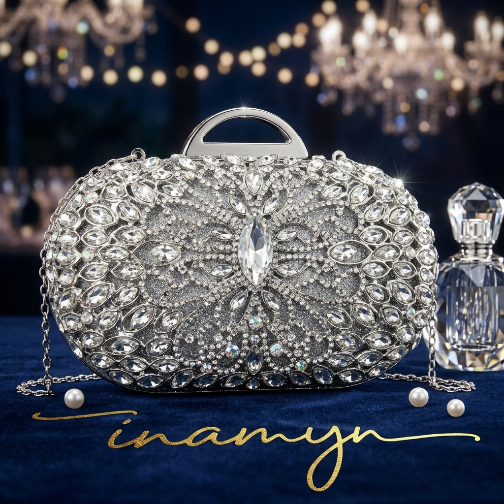 Silver Crystal Butterfly Party Clutch