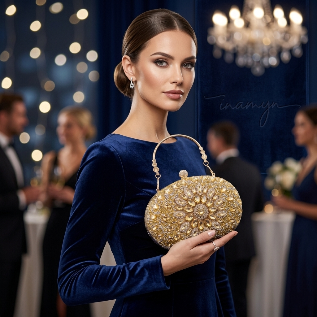 Golden Sunburst Crystal Party Clutch
