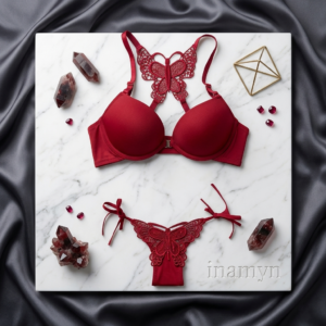 Crimson Red Butterfly Lace Lingerie Set