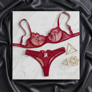 Garnet Red Floral Embroidered Lingerie Set