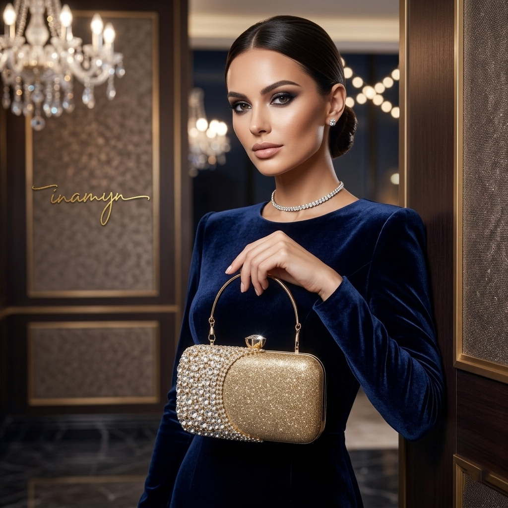 Gold Crystal Crescent Party Clutch
