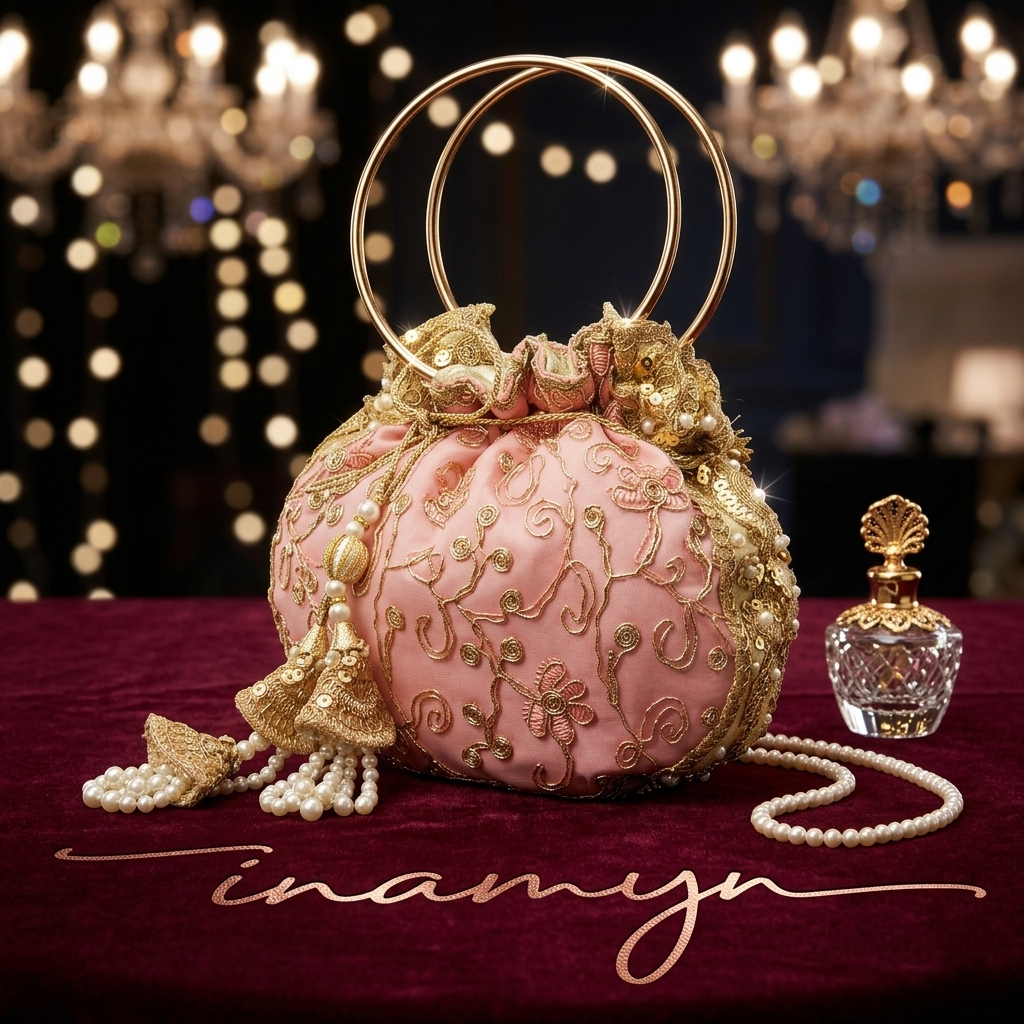 Peach Embroidered Potli Bag