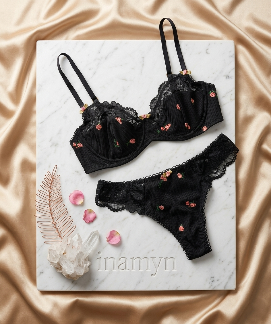 Black Ribbed Lingerie Set