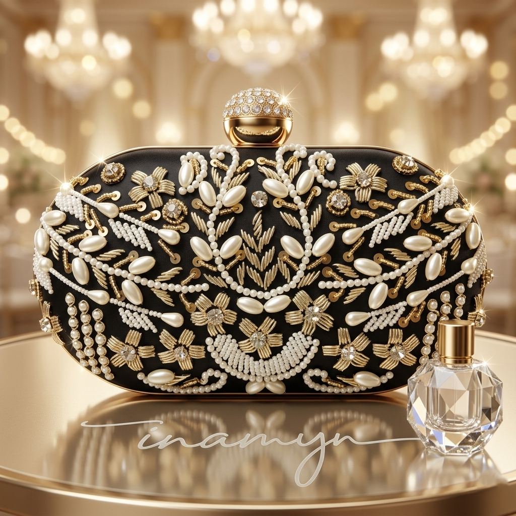 Black Heart-Shaped Crystal Party Clutch