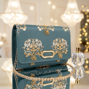 Teal Blue Floral Sequined Party Clutch