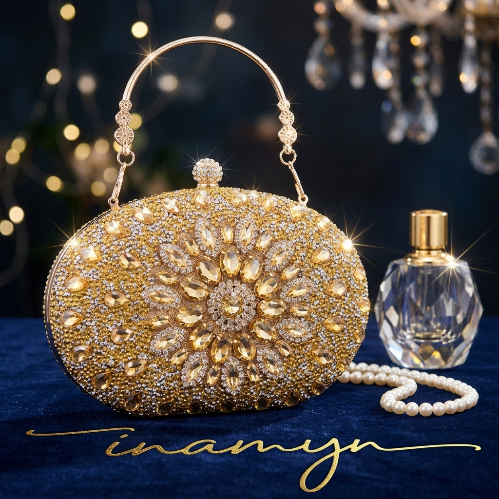 Golden Sunburst Crystal Party Clutch