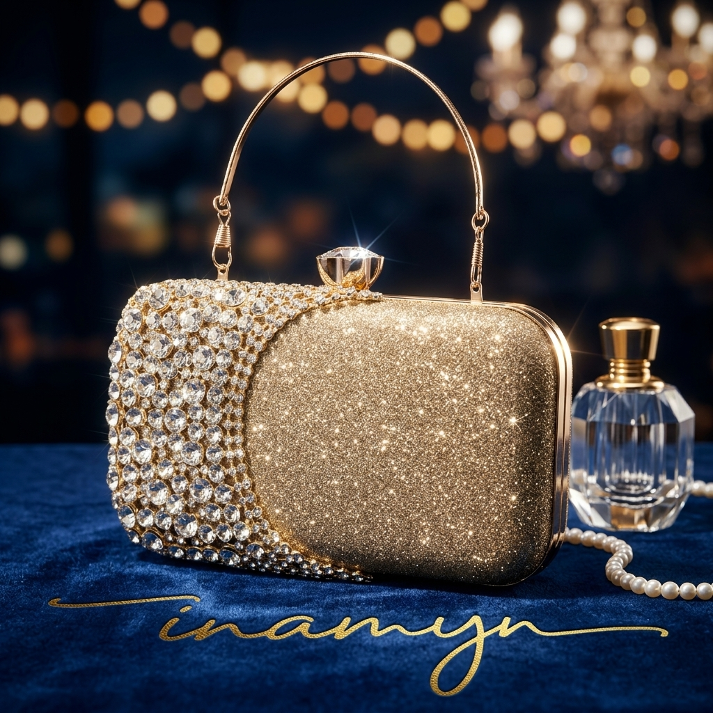 Gold Crystal Crescent Party Clutch