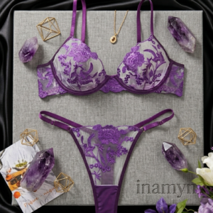 Purple Floral Embroidered Lingerie Set