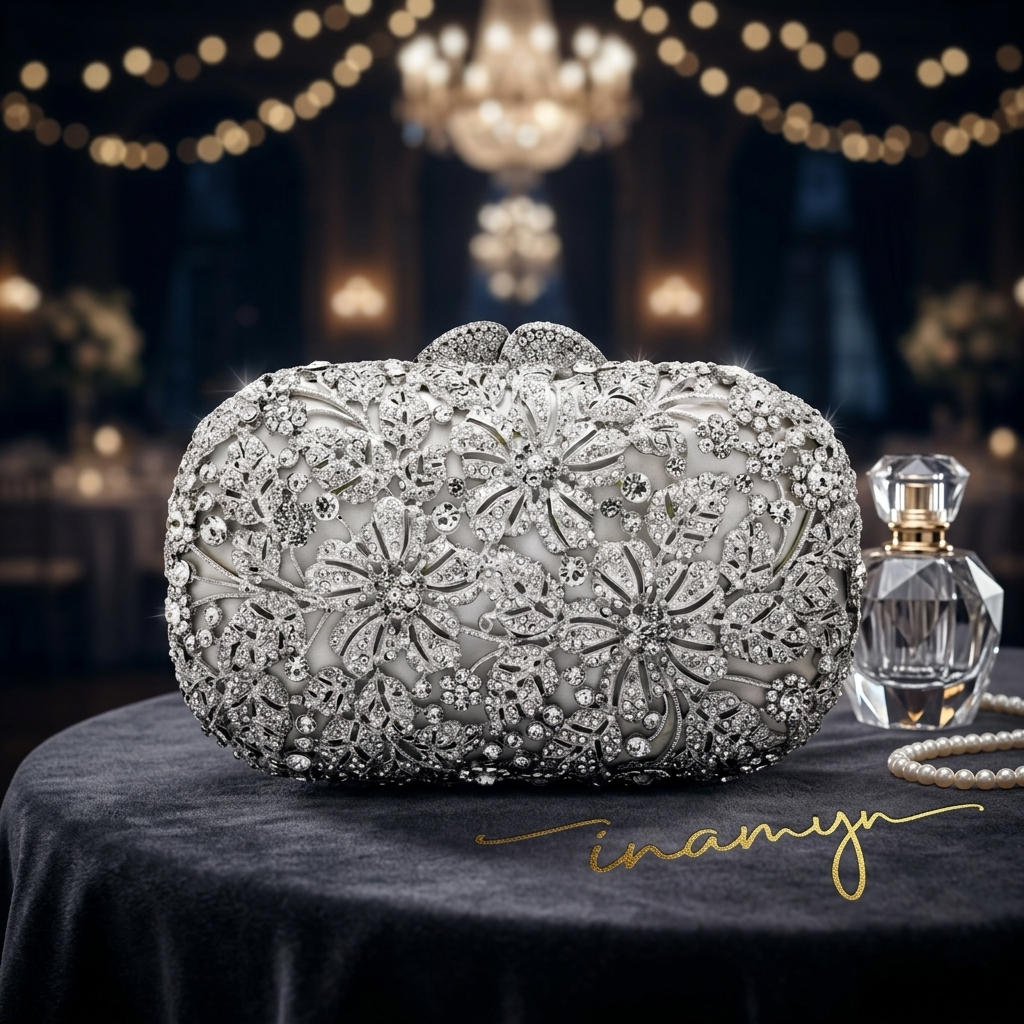Gold Crystal Square Party Clutch